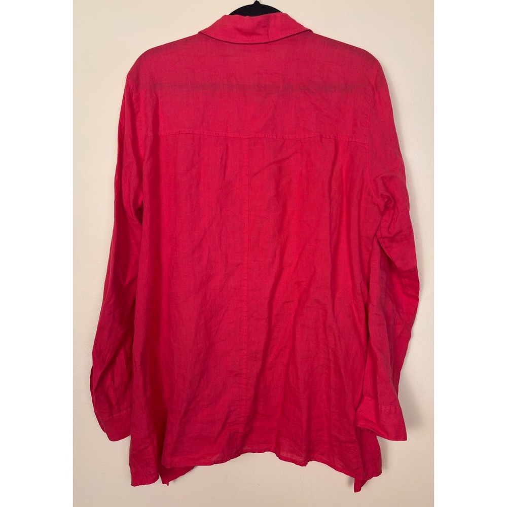 EILEEN FISHER 100% Organic Linen Button Down Shirt Regency Red Women Size Medium - Picture 7 of 10